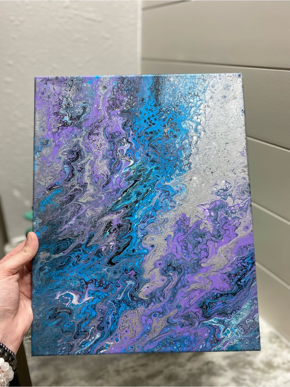 Abstract Fluid Art Canvas in Blue & Purple - Picture 3 of 7